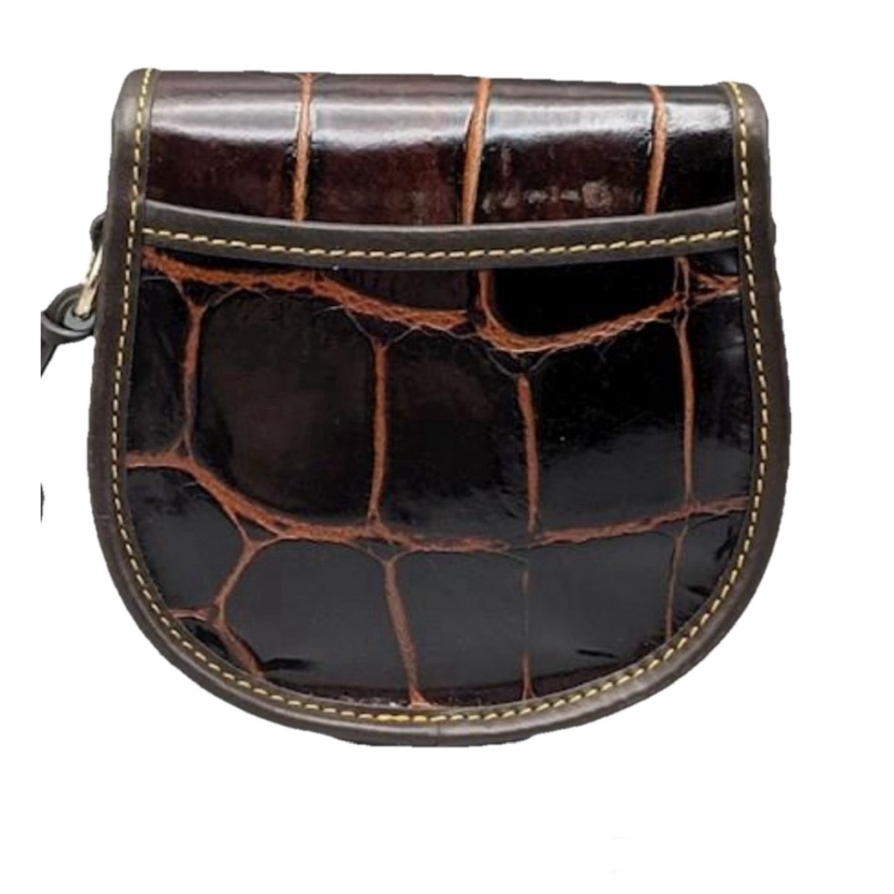 🦆Dooney & Bourke Croc- Embossed Leather Brown Cognac Mini Flap Crossbody🦆 - Picture 7 of 17
